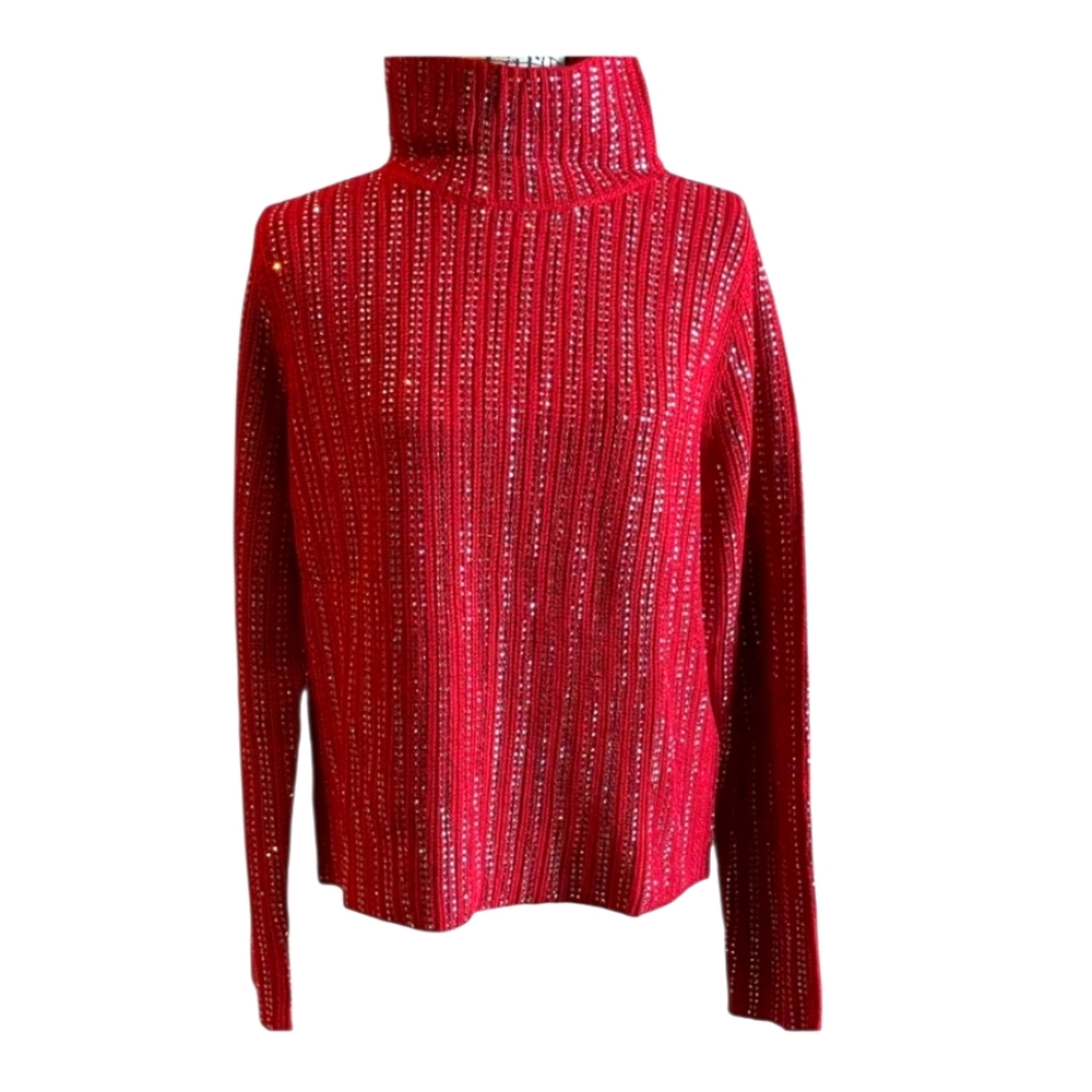 INC International Concepts Red and Rinestone Turtleneck Sweater - Picture 2 of 6